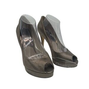 Michael Kors Bronze Pewter‎ Metallic Reptile Peep Toe Platform Heels Size 10M